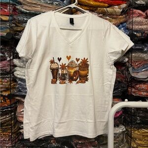 White T-Shirt with Coffee Print